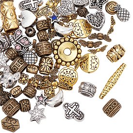 80g 4 Styles Alloy European Beads Sets, Large Hole Beads, Mixed Shape