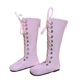PU Leather Doll Boots, with Shoelace and Platinum Iron Findings, Doll Making Supples