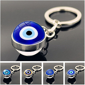 Blue Turkey Evil Eye Keychain Pendant Double-sided Crystal Glass Ball Pendant Metal Keychain Charm