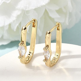 Латунные серьги-кольца с прозрачными кубическими циркониями, прямоугольные