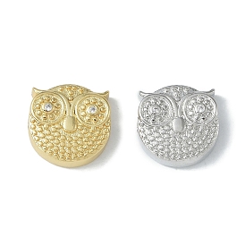 Rack Plating Brass Micro Pave Clear Cubic Zirconia Beads, Long-Lasting Plated, Lead Free & Cadmium Free, Owl