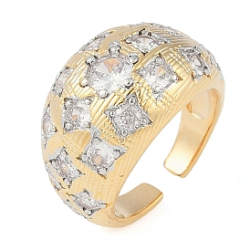 Flower Brass Micro Pave Clear Cubic Zirconia Open Cuff Ring for Women