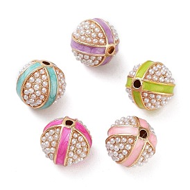 Alloy Enamel Beads, with ABS Imitation Pearl, Golden. Round