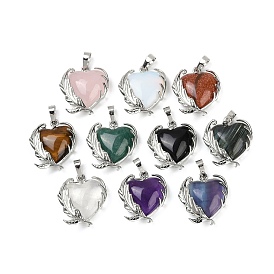 Природные и синтетические Gemstone подвески, латунь цветок прелести, стойки покрытие, долговечный, без свинца и без кадмия, платина