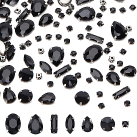 168Pcs 7 Style Sew on Rhinestone, Multi-strand Links, Glass Rhinestone, with Platinum Tone Brass Prong Settings, Mixed Shapes