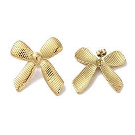 304 Stainless Steel Stud Earrings for Women, Stripe Bowknot