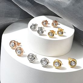 Ионное покрытие (ip) 304 плоские круглые серьги-гвоздики из нержавеющей стали, с четким кубического циркония