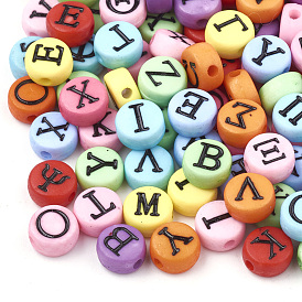 Perles acryliques, plat rond avec alphabet grec