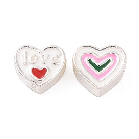 925 Sterling Silver Beads, with Enamel, Heart