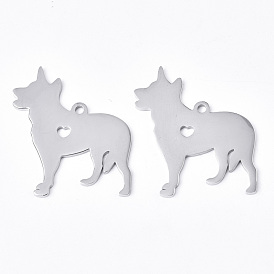 304 Stainless Steel Pendants, Silhouette Charms, Laser Cut, Dog