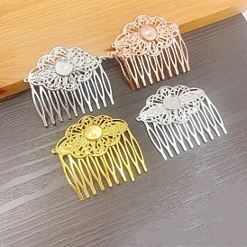 Flower Alloy Hair Comb Findings, Cabochon Settings, Jewelry Hair Accessories