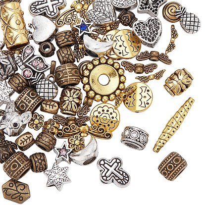 80g 4 Styles Alloy European Beads Sets, Large Hole Beads, Mixed Shape