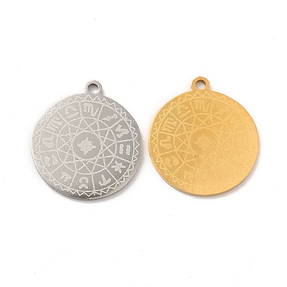 Pendentifs en acier inoxydable, plat rond avec 201 breloques motif constellations
