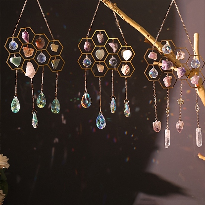 Каплевидные стеклянные ловцы солнца, соты необработанные натуральные самородки драгоценных камней подвесные украшения, создатель радуги, для украшения сада и дома