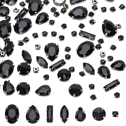 168Pcs 7 Style Sew on Rhinestone, Multi-strand Links, Glass Rhinestone, with Platinum Tone Brass Prong Settings, Mixed Shapes