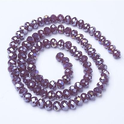 Electroplate Glass Beads Strands, Imitation Jade Beads, AB Color Plated, Faceted, Rondelle