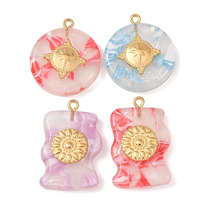 304 подвески из нержавеющей стали смолы, плоские круглые/волнистые подвески, золотые