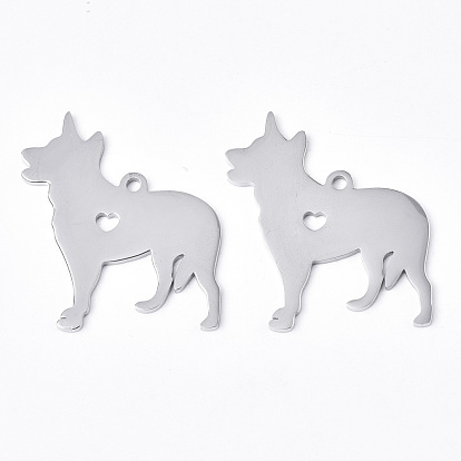 304 Stainless Steel Pendants, Silhouette Charms, Laser Cut, Dog