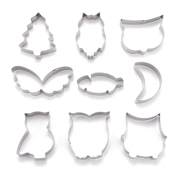Stainless Steel Mixed Owl Shaped Cookie Candy Food Cutters Molds, for DIY, Kitchen, Baking, Kids Birthday Party Supplies Favors