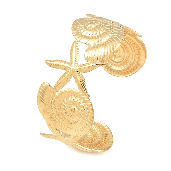 Summer Beach 304 Stainless Steel Open Cuff Bangles, Shell Shape & Starfish