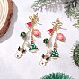Серьги-гвоздики с эмалевым сплавом на рождественскую тематику, с полимерной глиной ручной работы, ракушечными жемчужинами, стеклянными жемчужинами и латунными цепочками