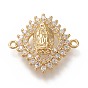Brass Links Connectors, with Clear Micro Pave Cubic Zirconia, Rhombus with Virgin Mary