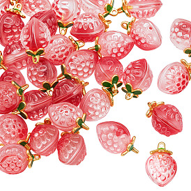36 шт. Прозрачные стеклянные подвески, клубника, с золотой эмали сплава выводов, два тона