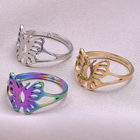 Stainless Steel Hollow Out Butterfly Adjustable Ring for Women