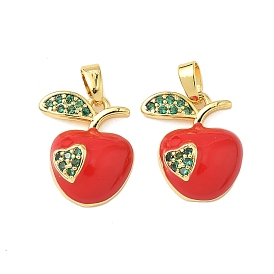 Латунные микропаве прозрачные подвески с фианитом, без кадмия и без свинца, с эмалью, яблоко
