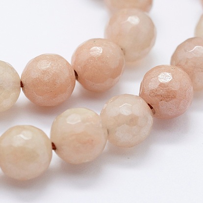 Electroplated Natural Imitation Sunstone Gemstone Beads Strands, Round, Faceted