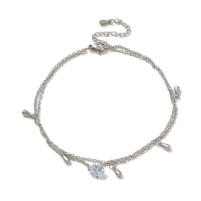 304 многожильные ножные браслеты из тросовой цепи из нержавеющей стали, двойной ножной браслет с кристаллами и стразами из нержавеющей стали для мужчин и женщин