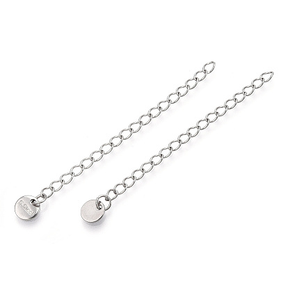 304 Stainless Steel Curb Chain Extender, End Chain with Flat Round Tab, Cadmium Free & Nickel Free & Lead Free