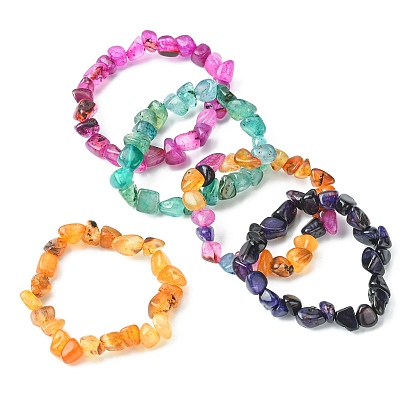 Dyed & Heated Nuggets Natural Agate Bead Stretch Bracelets for Women, Round