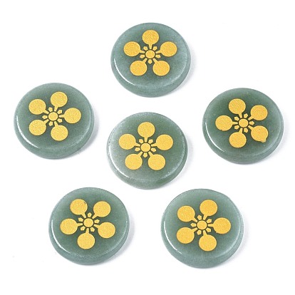 Natural Gemstone Cabochons, Flat Round with Flower Pattern