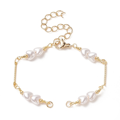 Brass Chain Bracelet Making, with Heart Acrylic Imitation Pearl Bead and Lobster Clasp, for Link Bracelet Making