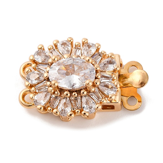 Латунные застежки из прозрачного кубического циркония с микропаве, 2 нитей, 4-луночное