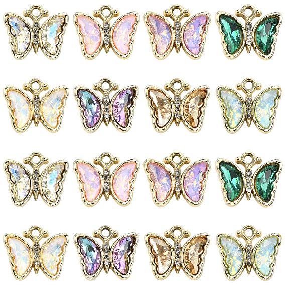 32шт 8 цветной сплав подвески со стразами, бабочки прелести, золотые