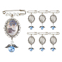 14Pcs Alloy Brooches, with Alloy Pendant and Glass Cabochons, Oval