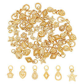 60Pcs 6 Style Electroplated Alloy Charms, Long-Lasting Plated, with Brass Loops, Mixed Shapes
