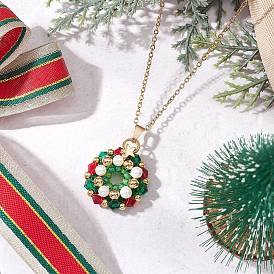 Подвеска в виде рождественского венка из стеклянных бусин и ракушек 304 ожерелья из стальных тросов и цепочек, золотые