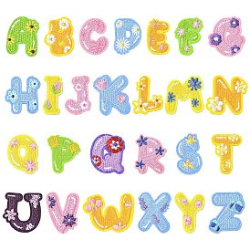 26 Stück 26 Stile Buchstaben A–Z mit Blumen, selbstklebende, gestickte Aufnäher aus Polyester