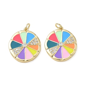 Latón micro pavimenta claro colgantes de circonio cúbico, con esmalte, encantos planas redondas, dorado