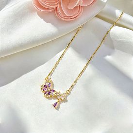 Pendentif papillon en laiton pavé de zirconiums cubiques 304 Colliers à chaîne câble en acier inoxydable pour femmes, or