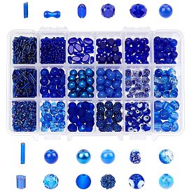 Perles de verre bleues de style pandahall élite, pour les bracelets d'été, colliers fabrication de bijoux, mauvais œil et rond et rondell et ovale et os et forme de tube