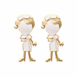 Minimalist White Angel Nurse Oil Drop Earrings - Elegant Zinc Alloy Ear Jewelry