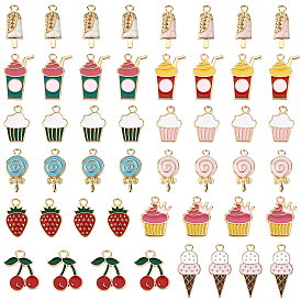 Nbeads 72Pcs 12 Style Light Gold Alloy Enamel Pendants, Cadmium Free & Lead Free, Cake & Drink & Ice Cream & Strawberry & Cherry & Lollipop
