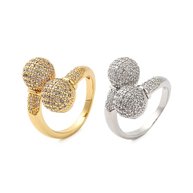 Round Brass Micro Pave Clear Cubic Zirconia Open Cuff Rings for Women