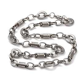 201 Stainless Steel Column and Oval Links Necklace, with 304 Stainless Steel Clasps