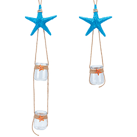 PandaHall Elite 2Pcs 2 Style  Wall Hanging Decorate, with Resin Star, Hemp Cord & Glass Bottle