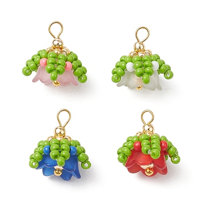 Подвески из нейлоновой проволоки, стеклянных бусин ручной работы с акриловыми колпачками и латунными бусинами, цветок